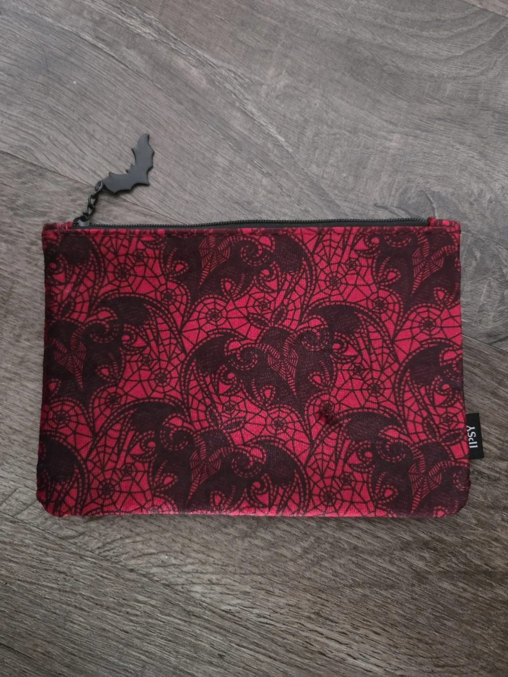 Gothic Red & Black Bats Small Bag Cosmetic Purse Accessories Halloween